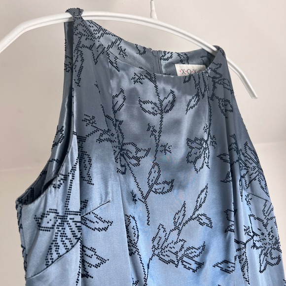 Vintage 90s Maxi Dress Velvet Flocked Floral High Neck Satin Formal Gown Gray - Picture 11 of 11